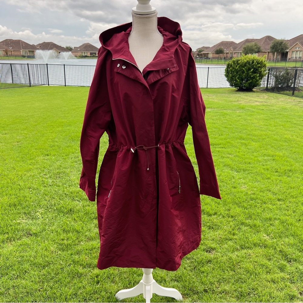 Lafayette 148 Maverick Empirical Dark Red Rain Coat Jacket